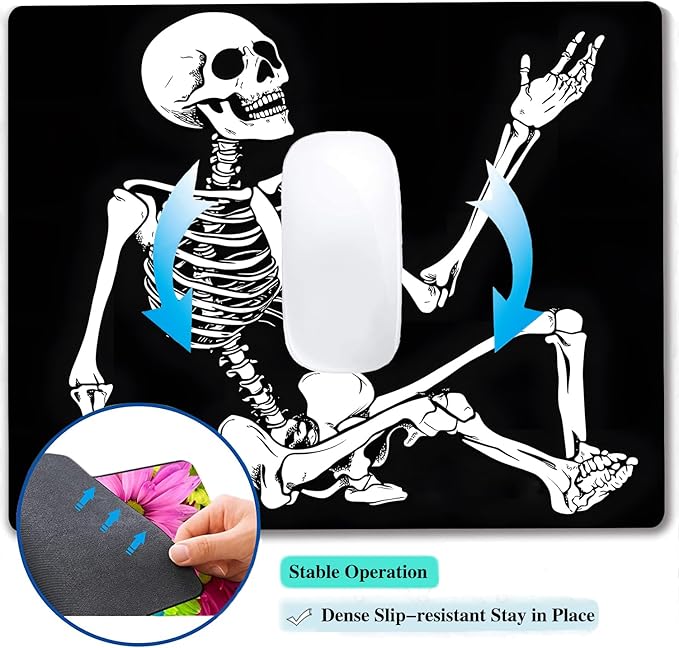 Cool Funny Skull Custom Mouse Pad with Non-Slip Rubber, Small Square Design for Wireless Laptop & Computer Mouse Pads for Desk, 9.5 x 7.9 inch Smooth Surface for Gaming & Office