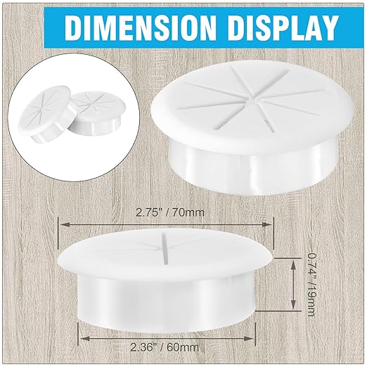 2-3/8" White Desk Grommet, JTemgle Flexible Cable Grommet Rubber Cable Hole Cover Wire Organizer Caps Desktop Cord Management for Home Office TV Stands Tabletops, 2 Pieces