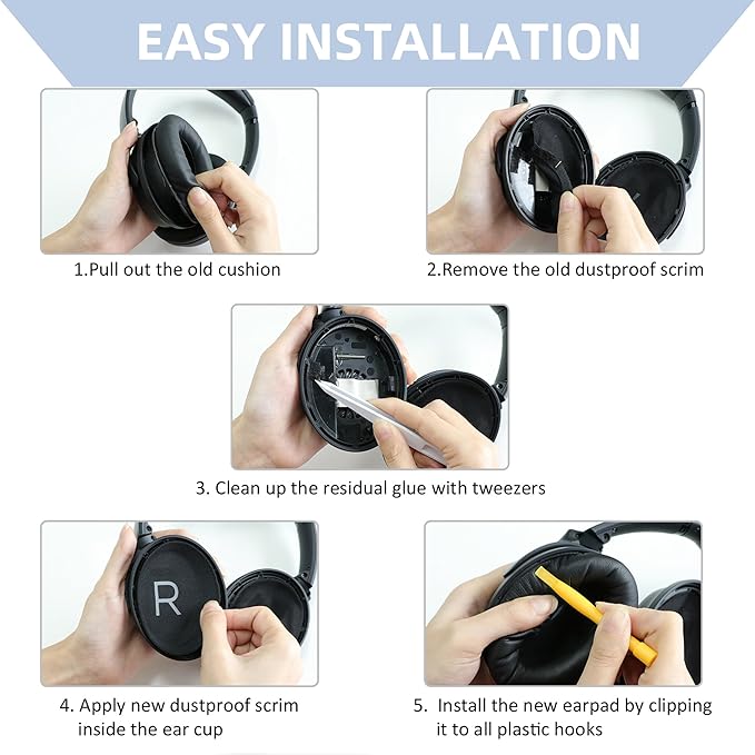 Replacement Ear Pads for Bose QuietComfort 45 (QC45)/QuietComfort SE (QC SE)/New QuietComfort Wireless Over Ear Headphones, Earpads Cushions with Softer Leather and Thicker Memory Foam