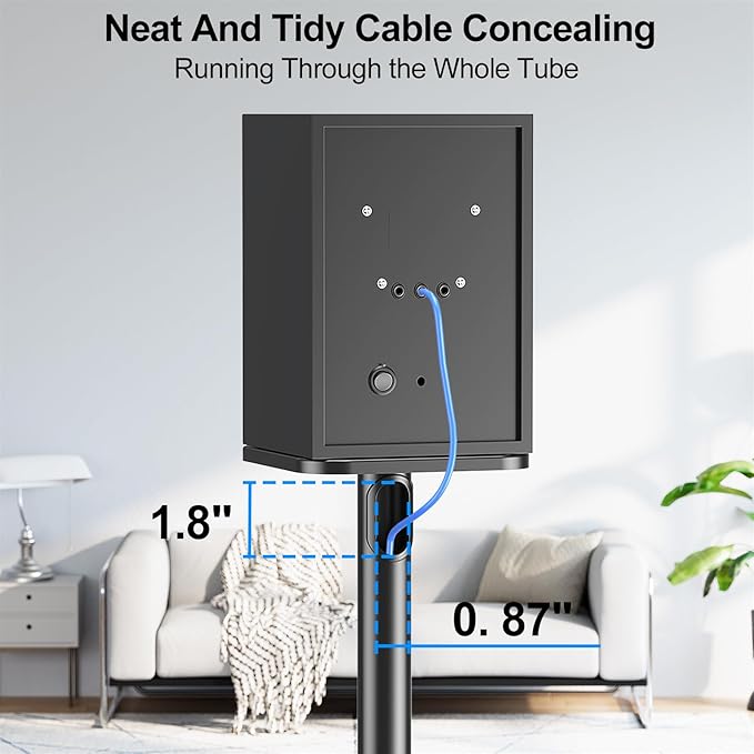 MOUNTUP Universal Speaker Stands Pair 28.3" to 37.4" Height Adjustable Floor Speaker Stands, Holds Bookshelf & Satellite Speaker Large Speaker, Up to 22LBS Cable Concealing 9.8" Plate Black MU9132-L