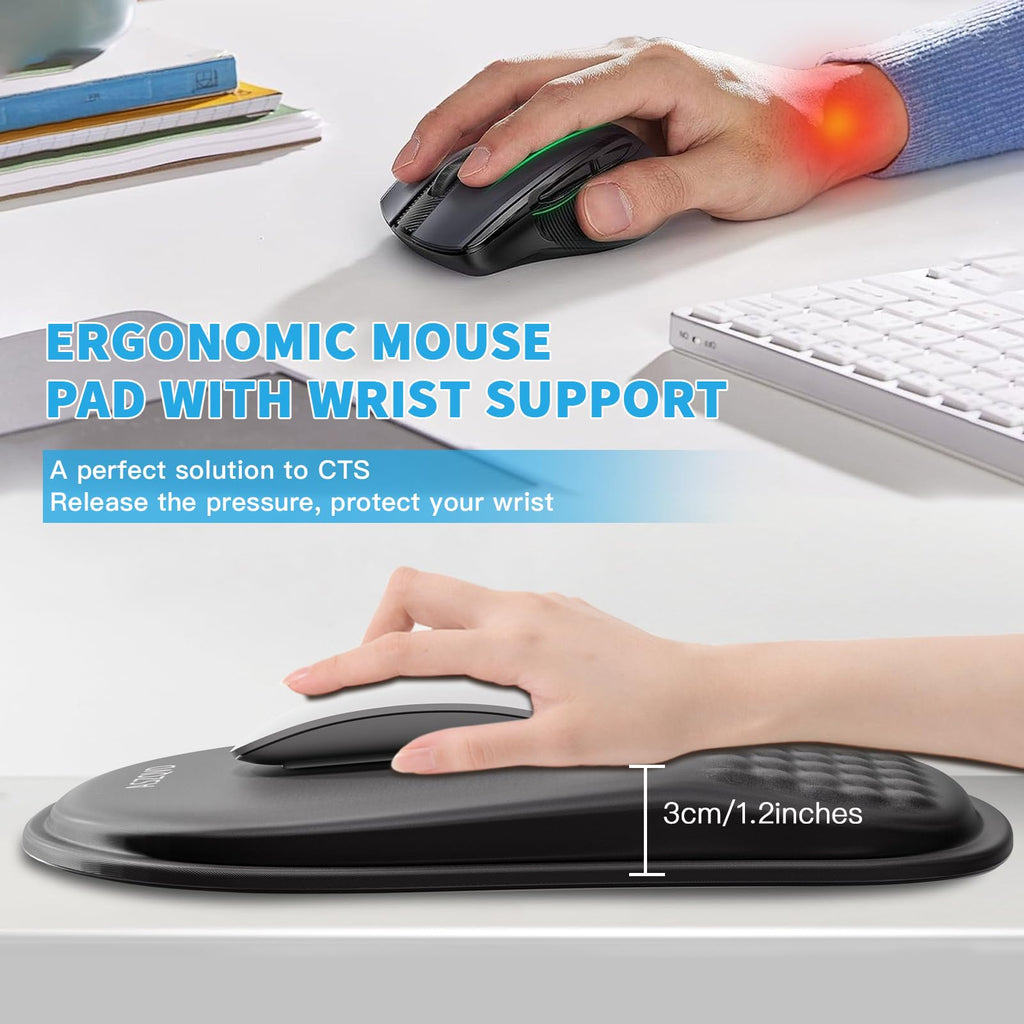 Aszqvd Mouse Pad with Wrist Rest, Ergonomic Mousepads with Wrist Support, Soft Lycra Fabric Memory Foam Office Desk Accessories for Comfort/Pain Relief/PC Gaming/Computer/Laptop (Black)
