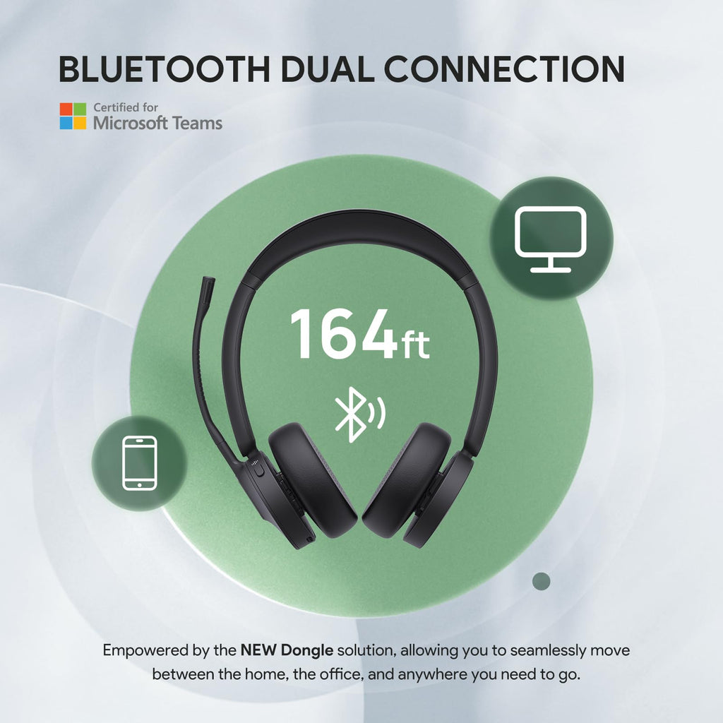 Yealink BH70 with Stand, Wireless Teams Headset with AI Mic Flip-to-Mute