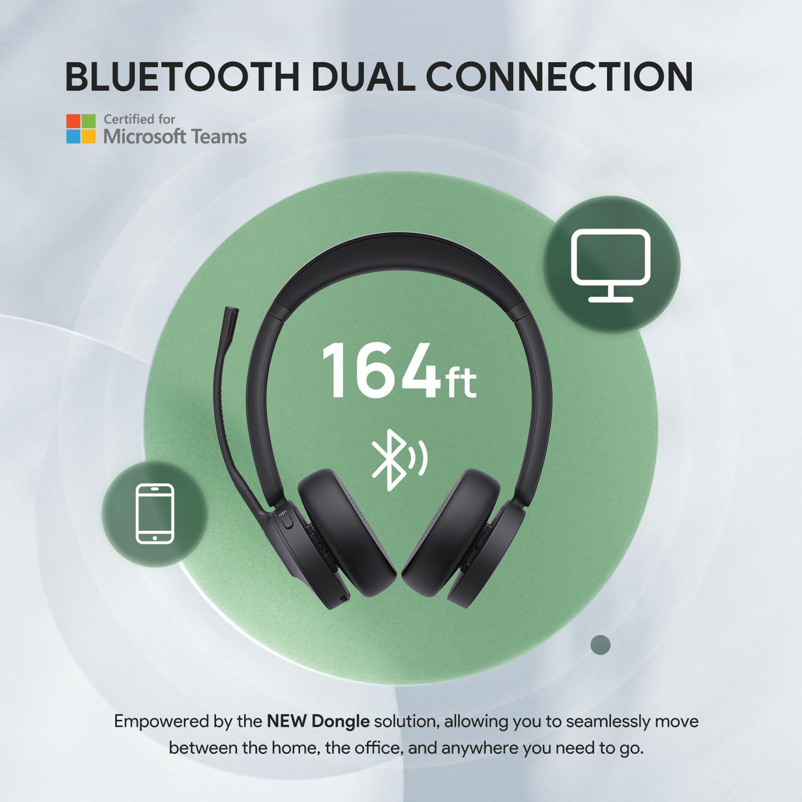 Yealink BH70 with Stand, Wireless Teams Headset with AI Mic Flip-to-Mute
