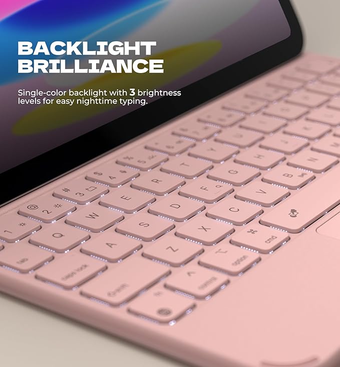 Dexnor for iPad (A16) 11th/10th Generation Case with Keyboard Ultra-Light Magnetic Detachable Folio Keyboard Cover Multi-Touch Trackpad Backlit for iPad 10th Gen 10.9" (2022)/11th Gen (2025), Pink