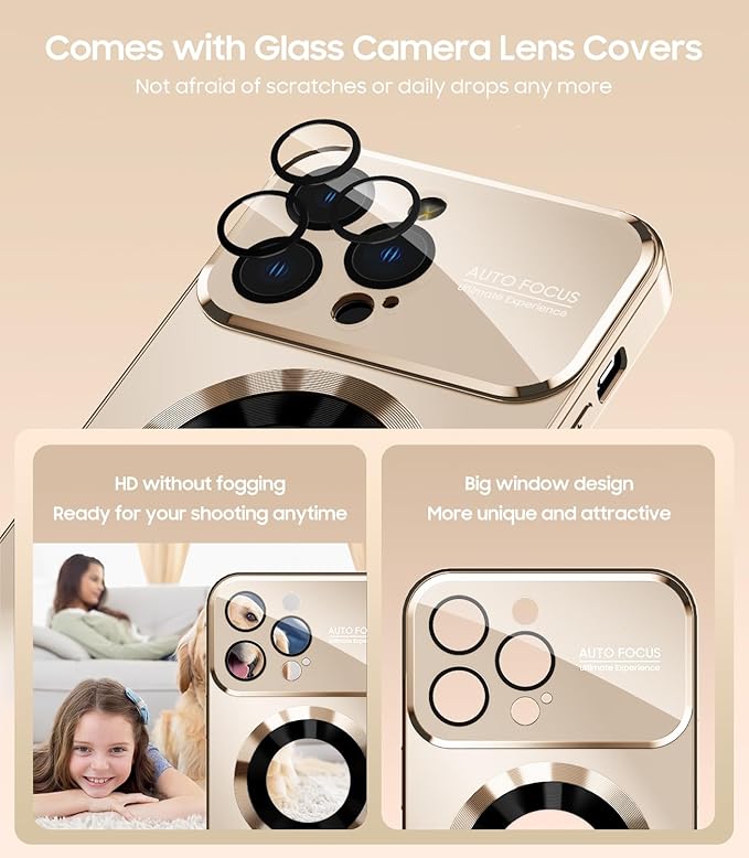 Magnetic for iPhone 16 Pro Case, Compatible with MagSafe, Built-in Camera Lens Protector, Logo View, Military Grade Drop Protection Phone Cover, Desert Titanium