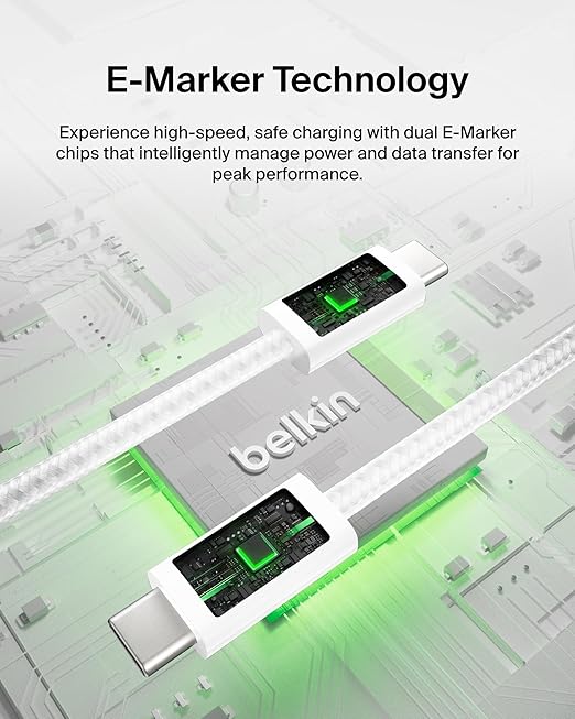 Belkin USB C to USB C Cable 2-Pack, 6.6ft, 240W - Type C Charger, iPhone Charger Cord, Soft, Braided, Flexible for iPhone 17, Galaxy S25, Pixel 10, MacBook, Chromebook, iPad Pro, Switch – White