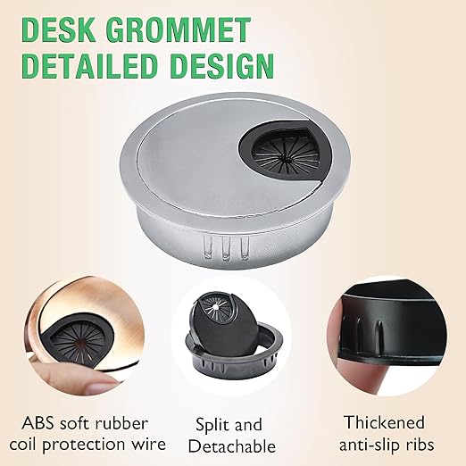 1 Pcs Desk Grommet 2" / 50 mm, Desk Cord Hole Cover, Cable Grommet Metal Zinc Alloy Materilal, Desk Hole Grommet for Home & Office Pc, Detachable Cable Cord Organizer-Brushed Silver