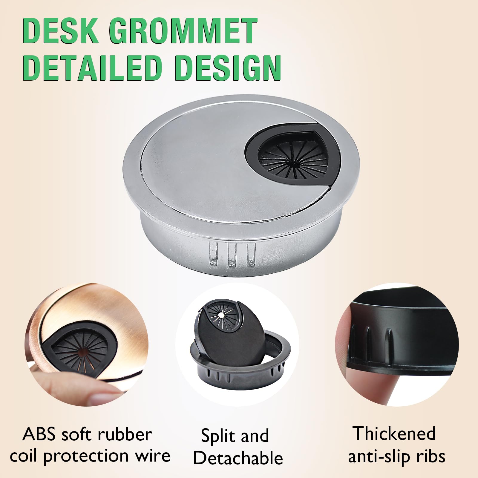 EASYEAH 1 Pcs Desk Grommet 3-1/8" / 80 mm, Zinc Alloy Desk Cord Hole Cover
