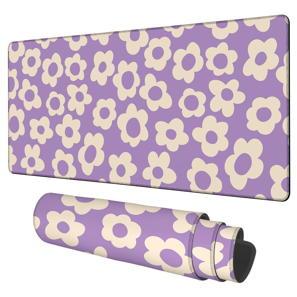 NITAHHHY Vintage Groovy Flowers Gaming Mouse Pad 3mm Thick Stitched Edge Waterproof Non-Slip Large Computer Keyboard Mouse Mat,Suitable for Office Entertainment Decorative Desk Pad 35.4 x 15.7 Inches