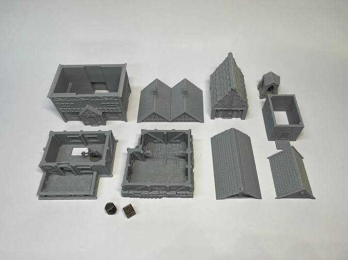 Paintable Tabletop Miniature Little Town Building Terrains Compatible with RPG War Games - 18mm Scale Dioramas Building Set Scenery with Medieval Architecture Style by HAUTICO (HVillageHouses4-1)
