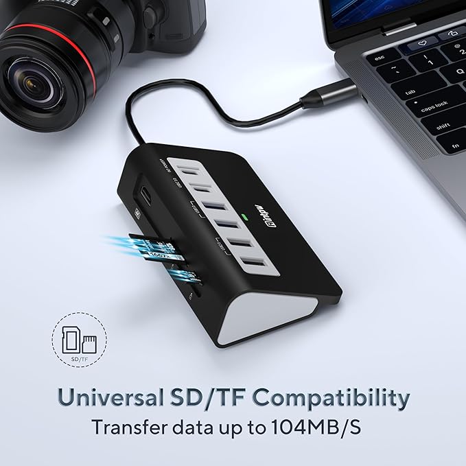 USB C Hub, INTPW 9-in-1 USB Multiport Adapter with 4K HDMI, PD 100W, USB-C and 2 USB A 3.0 5Gbps, 2 USB A 2.0, SD/TF Card Reader, Aluminum USB Hub for Laptop, iPhone 16/15 Series, MacBook, iPad
