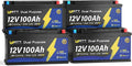 12V 100Ah Bluetooth LiFePO4 Battery, [Cranking &Deep Cycle] Lithium Battery with Self-Heating, Built-in 200A BMS, Perfect for Trolling Motor, RV, Marine, Boat(4 Pack)