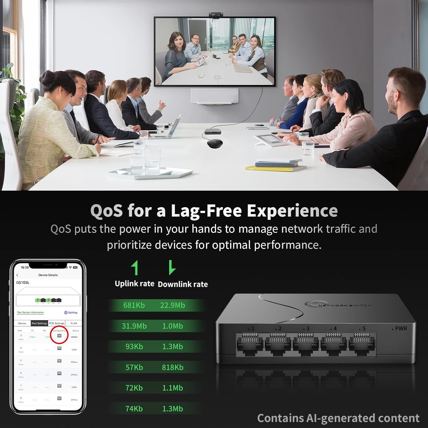 Goalake 5 Port Gigabit Managed Ethernet Switch, Easy Smart Network Splitter with VLAN & QoS, Desktop/Wall Mount, for Small Office Home Network