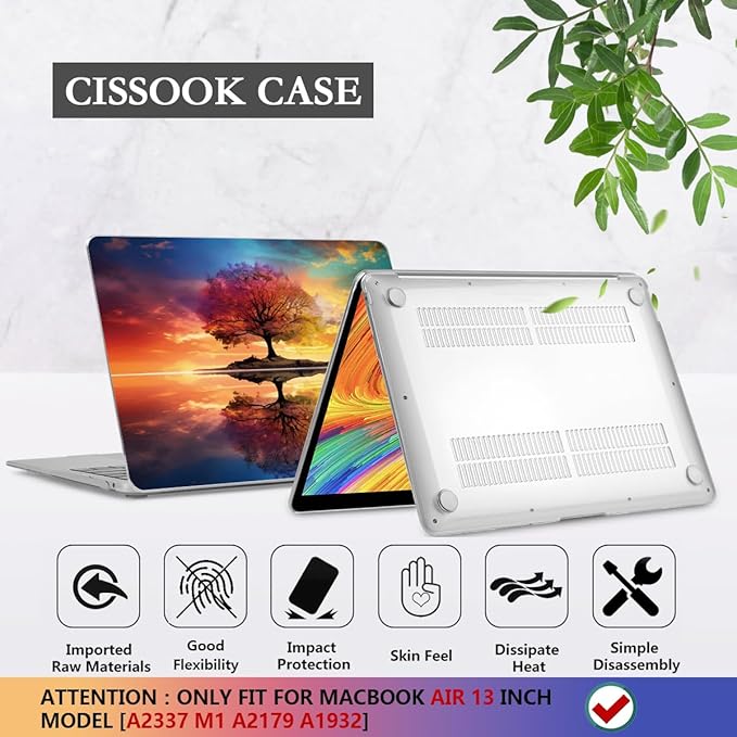 CISSOOK Compatible with MacBook Air 13 inch Case 2021, 2020-2018 Release Model M1 A2337 A2179 A1932, Protective Plastic Hard Shell Case Cover for MacBook Air 13-inch with Touch ID, Tree Landscape