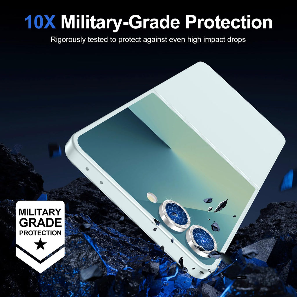 Avocase for Samsung Galaxy Z Flip 7 Camera Lens Protector, Individual Metal Ring Tempered Glass Lens Cover, [Strong Adsorption] Scratch Resistant Ultra-Thin HD Clear Lens Cover, 1 Set-Silvery Sparkly