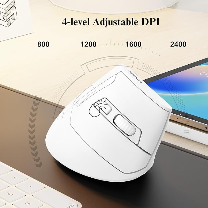 Vertical Wireless Mouse,Bluetooth Mouse with BT5.0/4.0/2.4G, Rechargeable Mouse with Battery Indicator,Ergonomic Design for Comfort and Reduced Wrist Strain, Ideal for Home& Office Use (White)