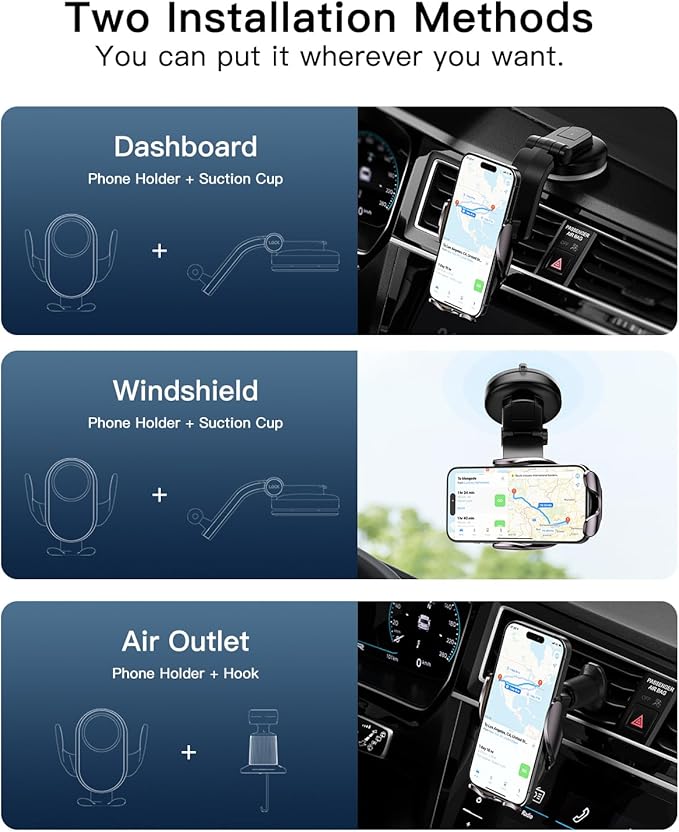 Wireless Car Charger, ESSAGER 15W Fast Charging Car Phone Holder Mount Auto Clamping Cell Phone Stand for iPhone 15 14 13 12 11 Pro Max, Samsung Galaxy S23 S22 S21