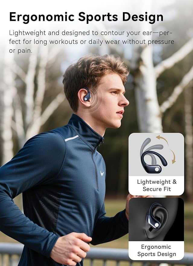 Wireless Earbuds, ANC Noise Cancelling Sport Ear Buds with Multifunctional Touch Screen, Bluetooth 5.4 Headphones, Bass Stereo Sound, 5 EQ Over The Ear Earbuds for Sports/Workout/Gym-Dark Blue