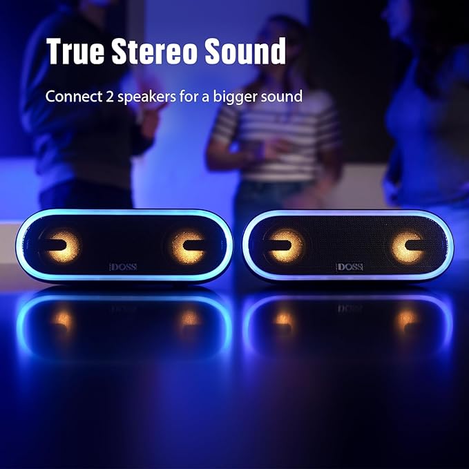 DOSS SoundBox Pro+ P300 Bluetooth Speaker with 40W Stereo Sound, Extra Bass, IPX6 Waterproof, TWS Pairing, Diverse Lights Show, 20H Playtime, Portable for Party, Camping, Beach