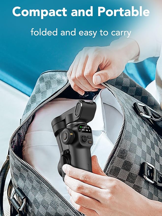Gimbal Stabilizer for Smartphone,NO APP Tracking,20CM Extension Rod,Face & Object Tracking stabilizer for iPhone & Android,3-Axis OLED Gimbal for Video Recording-AOCHUAN Smart X2AI Black