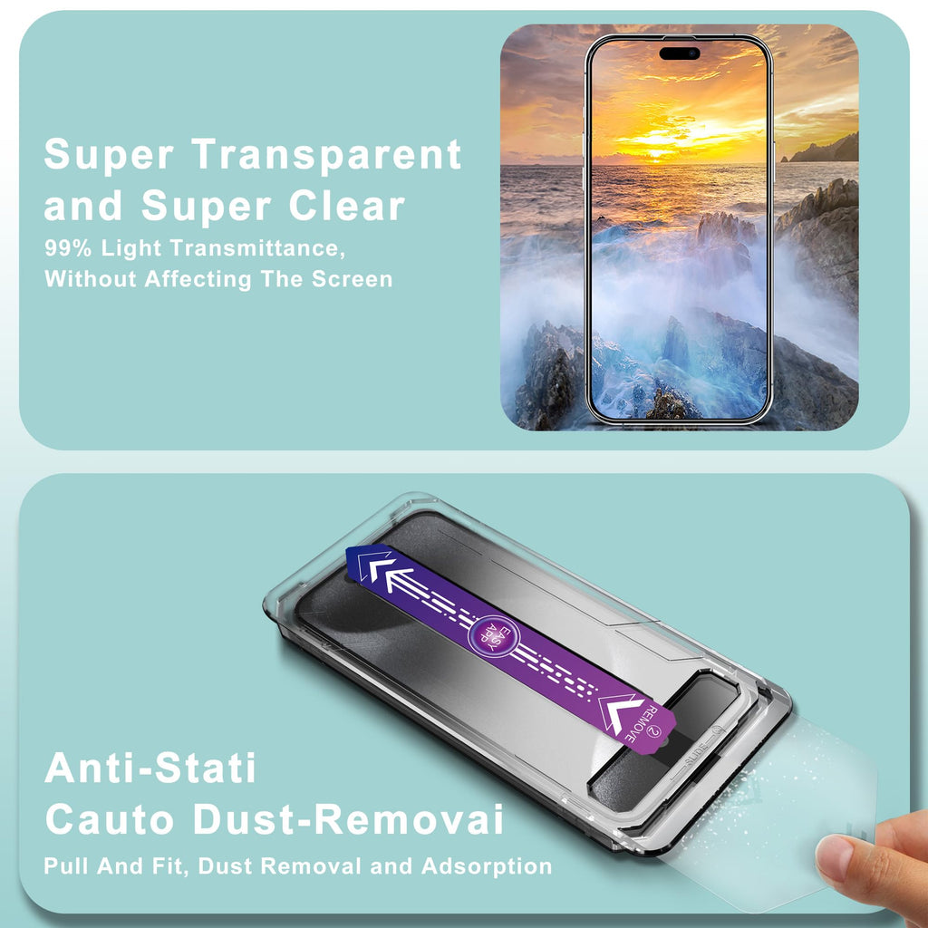 SHANG PIN JIA 2 Pack Tempered Glass Screen Protector for iPhone 17/16 Pro 6.3-Inch with Auto Dust Removal, No Bubbles, High Definition Clear, Easy Installation
