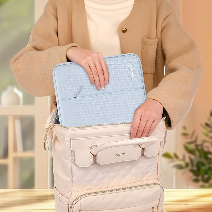 MOSISO Laptop Case 13.3 inch, 13-13.3 inch Laptop Sleeve Compatible with MacBook Air/Pro 13 / Pro 14, HP Dell ASUS Lenovo Notebook, Polyester Vertical Computer Sleeve Bag with Pocket, Baby Blue