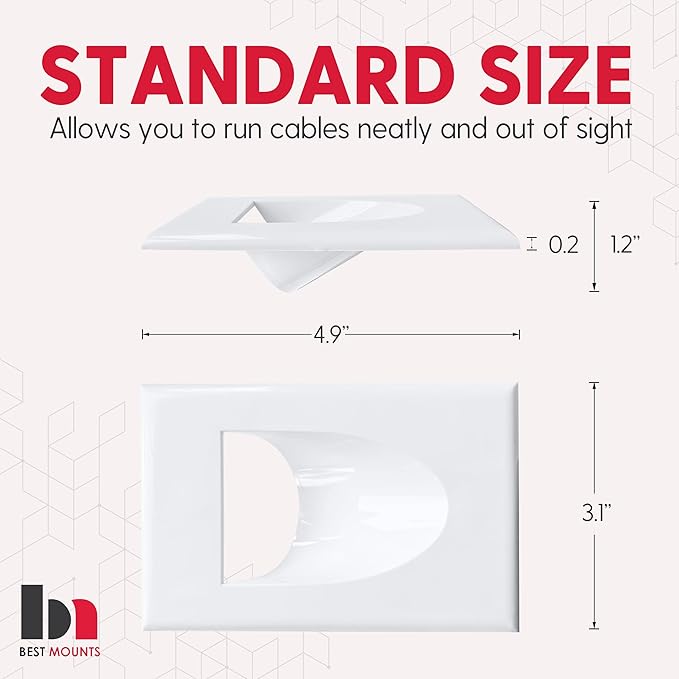 2 Pack Wall Plate Cable Pass Through with Bracket - In Wall Cable Management Kit - Snap ON Wall Plate with Single Gang Low Voltage Mounting Bracket - Decorator Cover for Low Voltage Cables