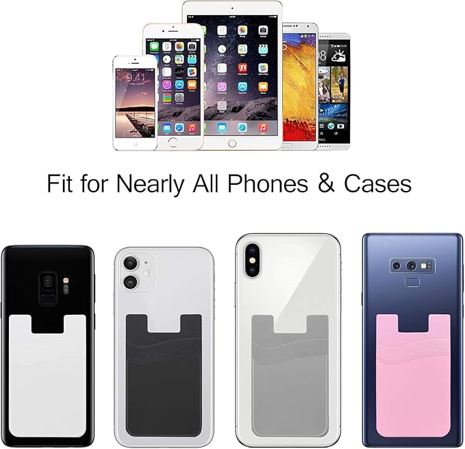 SS Card Holder for Back of Phone, Cell Phone Wallet Stick-on Credit Card Sleeve Pocket Silicone Pouch Compatible for iPhone, Samsung Galaxy and Most SamrtPhones 4 Pack