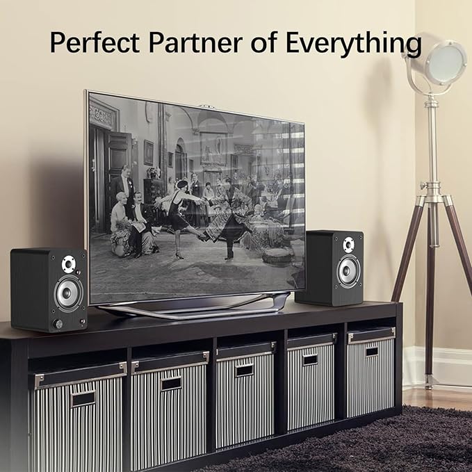 LONPOO Powered Bookshelf Speakers for Record Player,2.0CH Bluetooth Active Near Field Monitors with 1-inch Silk Domed Tweeter and 4-inch Aluminium Speaker for Home Theater, 100 Watts RMS