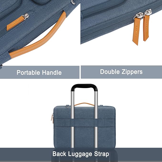 MOSISO 360 Protective Laptop Shoulder Bag,13-13.3 inch Computer Bag Compatible with MacBook, HP, Dell, Lenovo, Asus Notebook,Side Open Messenger Bag with 4 Zipper Pockets&Handle, Haze Blue