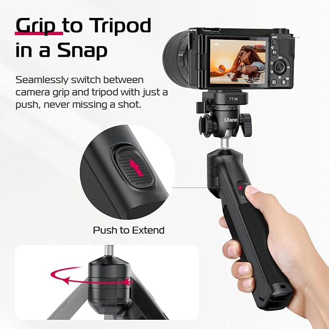 ULANZI TT38 Tabletop Mini Tripod for Camera, Uka F38 ClickOpen Flexible Travel Stand for Sony/Canon/Nikon/Fujifilm SLR DSLR, Pocket Vlogging Stand for Shooting Selfie Video