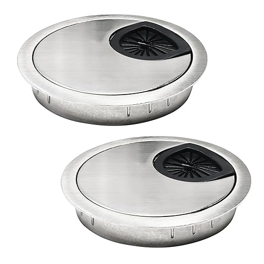 2 Pcs Desk Grommet 3-1/8" / 80 mm, Desk Cord Hole Cover, Cable Grommet Metal Zinc Alloy Materilal, Desk Hole Grommet for Home & Office Pc, Detachable Cable Cord Organizer-Brushed Silver