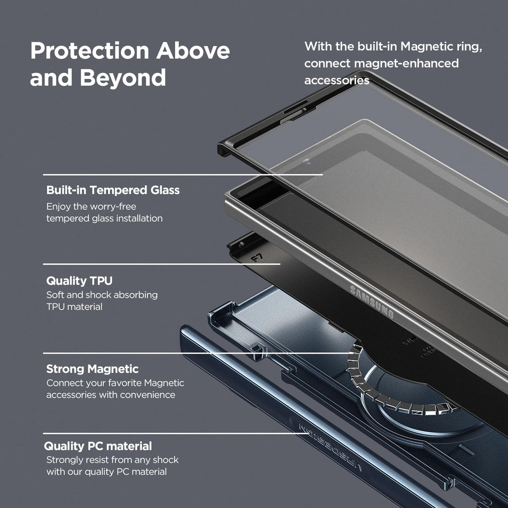 VRS DESIGN Terra Guard Modern for Galaxy Z Fold 7 (2025) – Magnetic Phone Case with Built-in Screen Protector, Rugged Dual Layer Protection & Spring-Loaded Hinge Cover (Navy)