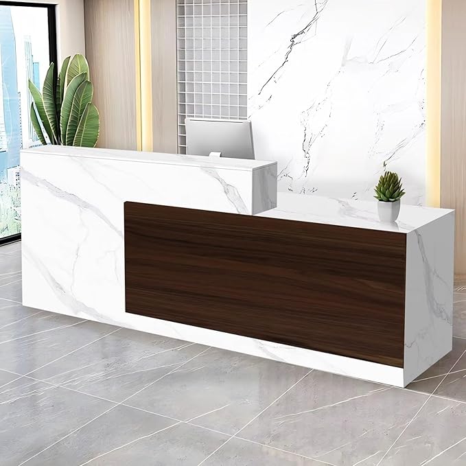 Reception Desk with Counter Modern Checkout Counter with Lockable Drawer Keyboard Tray Receptionist Desk for Office Salon Reception Table L Right 59inch/150cm