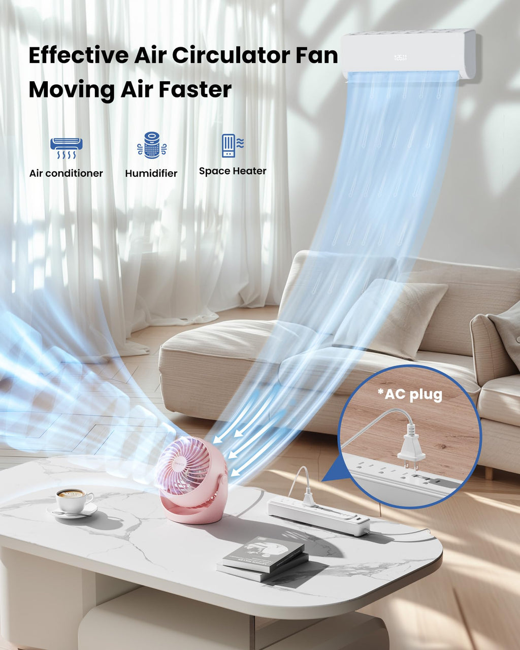 Gaiatop Desk Fan, 5-Inch Portable Electric Table Desktop Air Circulator Fans, Small but Powerful with 3 Speed 360° Adjustable Tilt for Cooling Home Dorm Office Bedroom Bathroom Kitchen, Pink