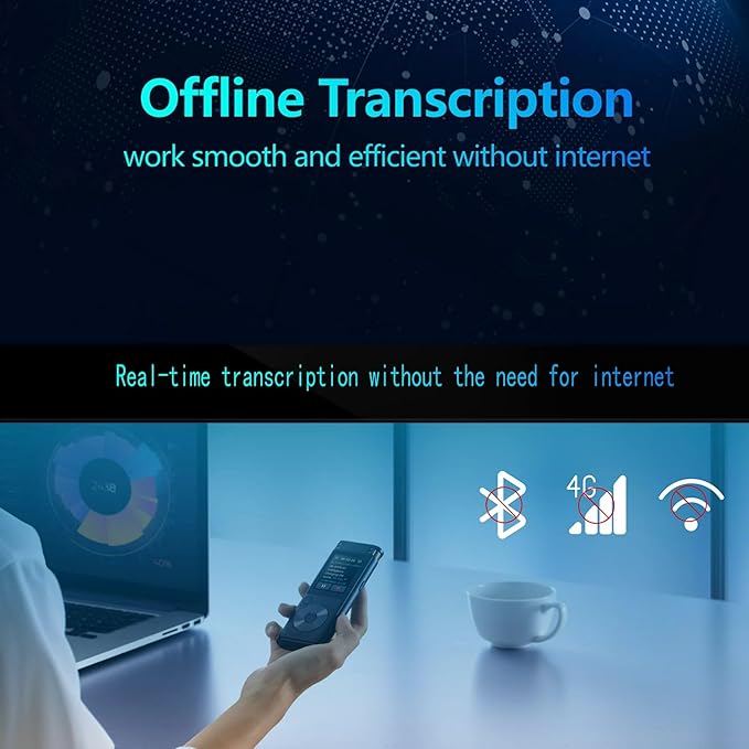 Offline AI Voice Recorder with Playback, Secure Digital Recorder with 5-Language Voice-to-Text, Noise Reduction, Local Storage for Meetings, Lectures, Interviews & Learning, No Subscription