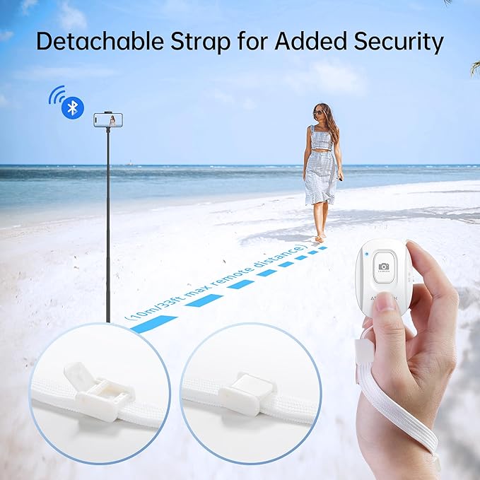 ATUMTEK Camera Remote Shutter for iPhone and Android Smartphones (2 Pack), Wireless Phone Remote Control Selfie Button for Photos and Videos (Bluetooth 5.2), Wrist Strap Included, White