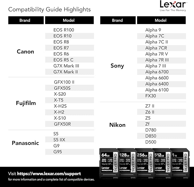 Lexar 128GB Professional SILVER PRO SD Card, UHS-II, C10, U3, V60, Full HD, 4K, Up To 280MB/s Read SDXC Memory Card, for Professional Photographer, Videographer, Enthusiast (LSDSIPR128G-BNNNU)