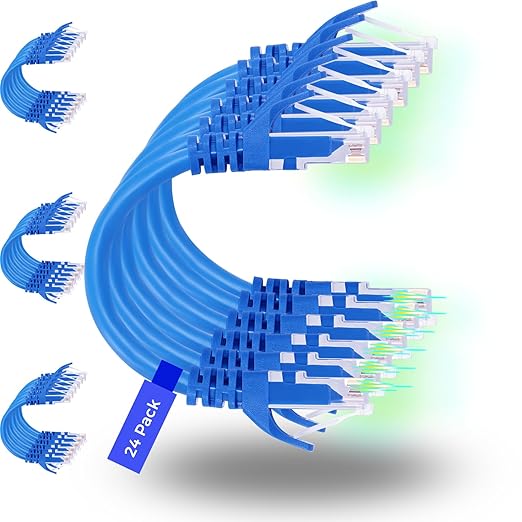 Rapink Patch Cables Cat6 3ft (24 Pack), Ethernet Patch Cable 10G Support, Cat 6 Patch Cable for Patch Panel to Switch, Flexiable Cat 6 Ethernet Cable with Gold Plated Blue