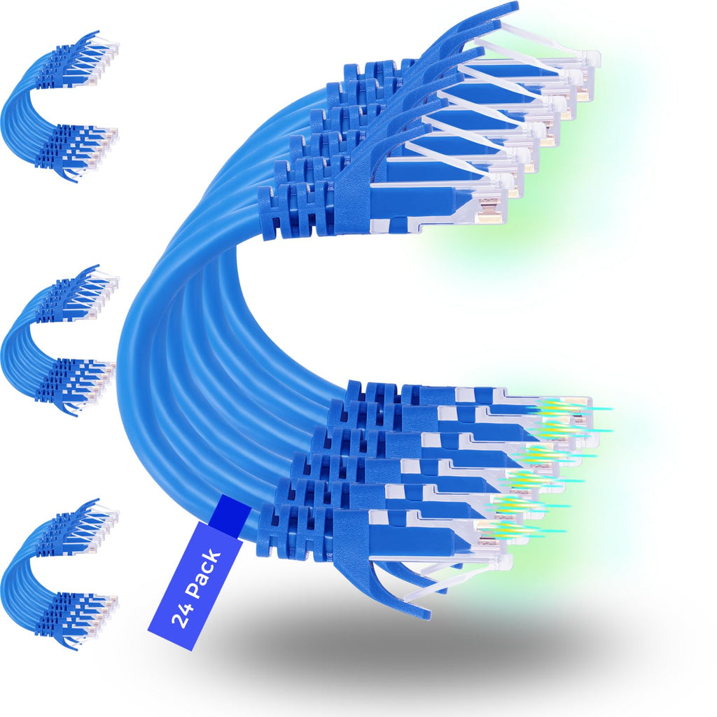 Rapink Patch Cables Cat6 2ft (24 Pack), Ethernet Patch Cable 10G, Cat 6 Patch Cable for Patch Panel to Switch, Flexiable Cat 6 Ethernet Cable with Gold Plated Blue