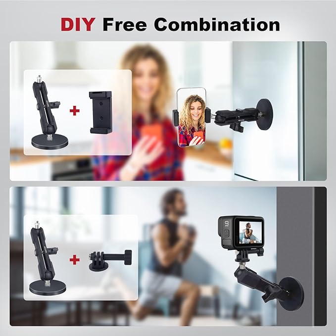 Magnetic Camera Mount for Action Camera, 12 Strong Magnet Base with 360 Rotation Ball Head- Quick Car Holder Attachment for DJl Action 5 Pro 4 Osm0 Pocket 3 GoPrO Max her0 13 12 lnsta36o X5 X4,JC030