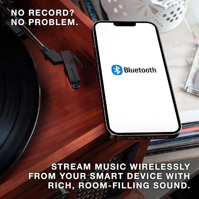 Victrola The Quincy 6-in-1 Bluetooth Record Player & Multimedia Center with Built-in Speakers – 3-Speed Turntable, CD & Cassette Player, AM/FM Radio, Wireless Music Streaming (Natural)