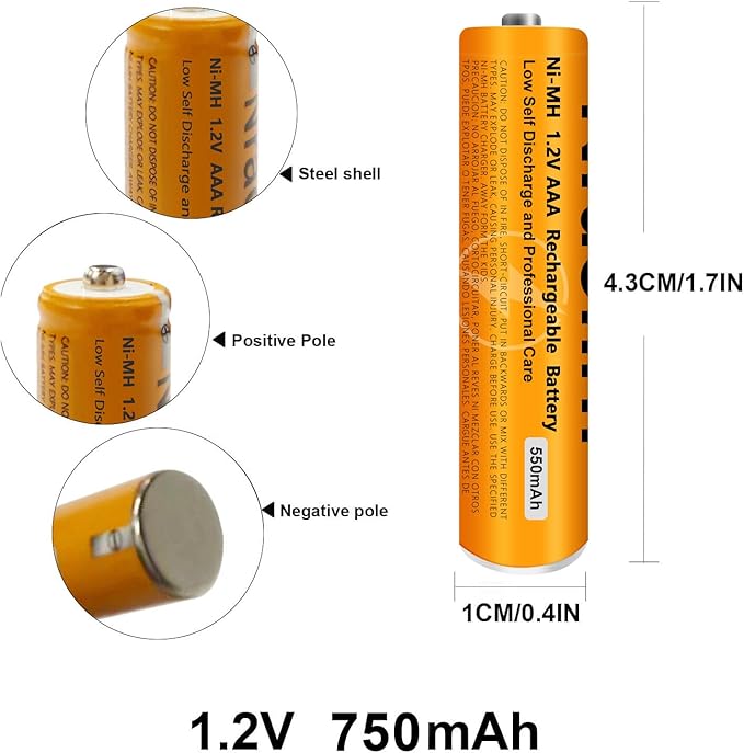 4 Pack NI-MH AAA Rechargeable Battery for Panasonic, 1.2V 550mah AAA Rechargeable Batteries for Panasonic Cordless Phones Handset, Remote Controls, Electronics