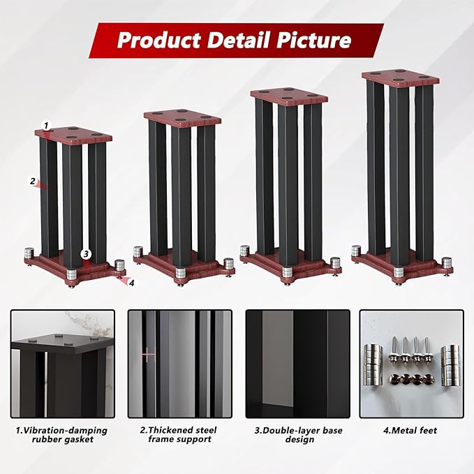 A Pair of Universal Speaker Stands, Heavy Duty Speaker Stands Holds Bookshelf Speaker Satellite Speaker Large Speaker, Vibration-Absorbing MDF Design, Holds 88lbs Speaker (Teak, 80cm/31.4in)