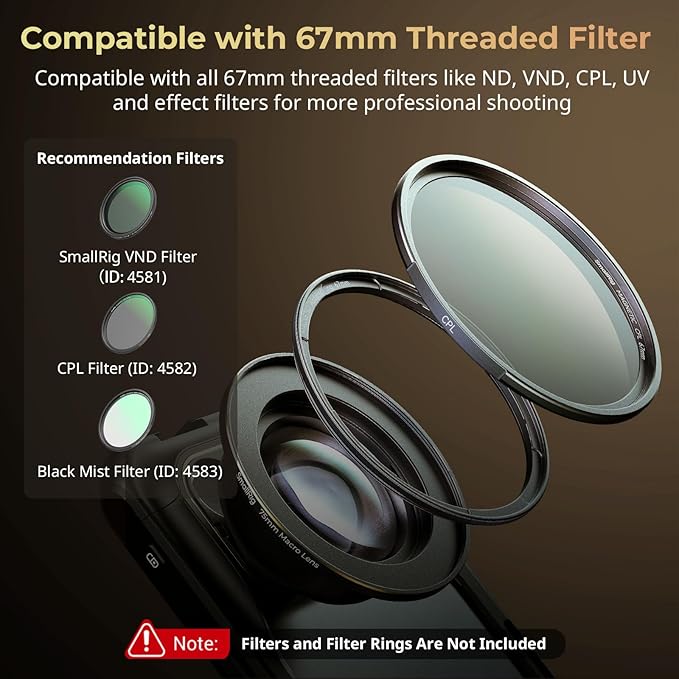 SMALLRIG 75mm HD Master Macro Lens, T-Mount Lens for iPhone, for Samsung, for Huawei, for Xiaomi, Macro Photography Phone Camera Lens Attachment - 4588