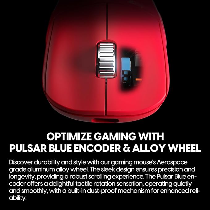 Pulsar Gaming Gears - X2H ES Wireless Gaming Mouse, Limited Edition, Symmetrical, Optical Switch, OLED Display, Driverless, PAW3395 Sensor, 100H Battery, 4K dongle Included (Medium, Red)