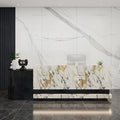 Front Desk Reception Counter - Lockable Storage & Keyboard Tray | Reception Desk with Counter, Customizable Large Counter Table (Black+White, 108'')