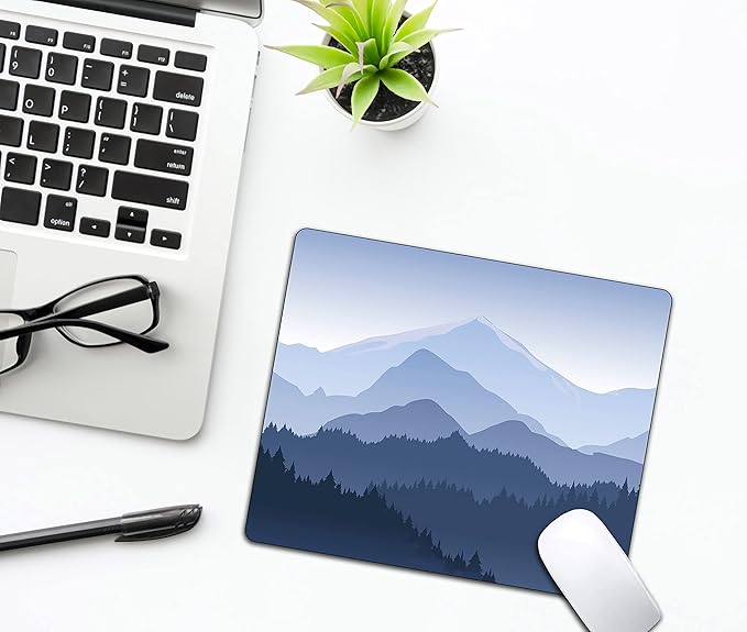 Pine Trees Forest Mouse Pad, Distant Mountain Mouse Pad for Design, Anti-Slip Rubber Base Wireless Mouse Pads for Laptop