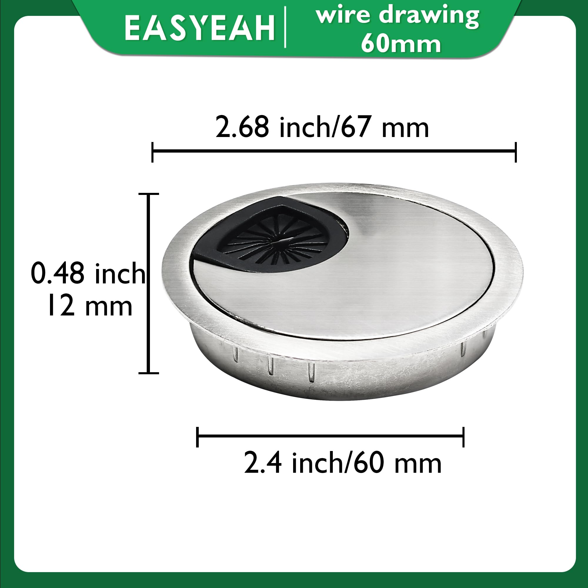 EASYEAH 2 Pcs Desk Grommet 2-3/8" / 60 mm, Zinc Alloy Desk Cord Hole Cover