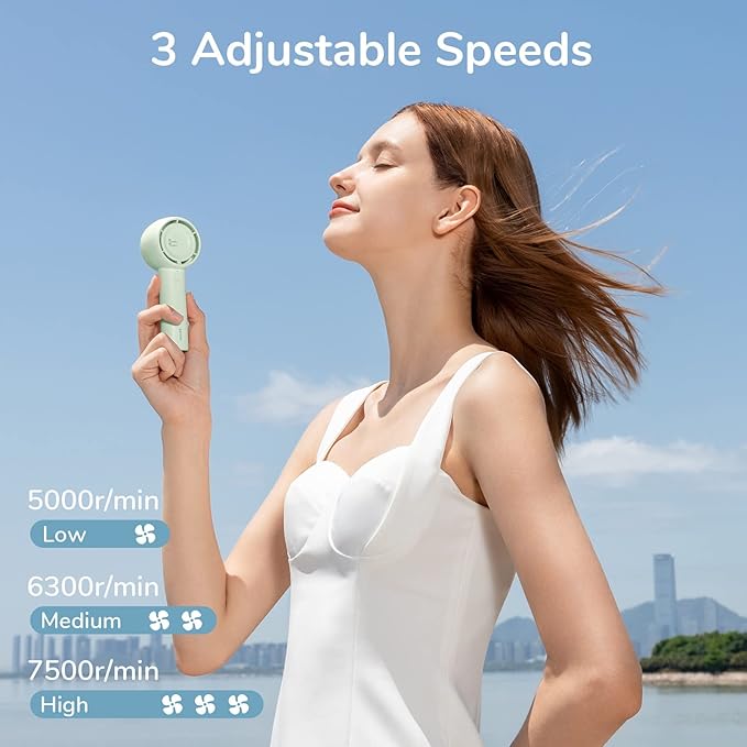 JISULIFE Mini Portable Fan-Bladeless Safe Design, Powerful Turbo Handheld Fan with 3 Speeds, USB Rechargeable, Small Pocket Design for Travel/Lash, Gifts For Girls/Women